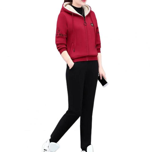 Zestaw dresowy damska bluza spodnie sportowy garnitur Jogger z kapturem ciepły i pluszowy - Wianko - 29