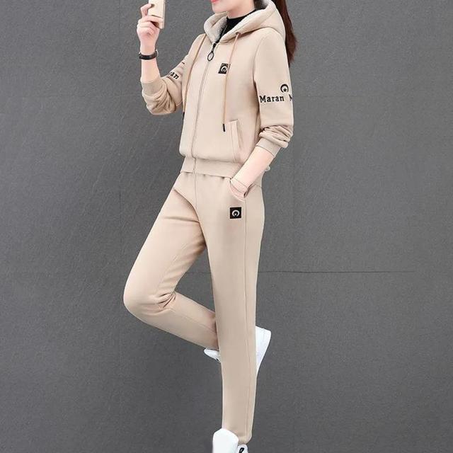 Zestaw dresowy damska bluza spodnie sportowy garnitur Jogger z kapturem ciepły i pluszowy - Wianko - 5