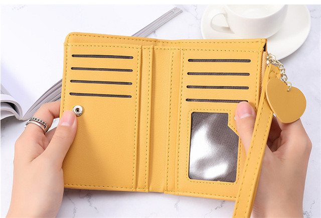 Skórzany portfel damski mini serce z miejscem na karty kredytowe i biznesowe, portfel minimalistyczny - Wianko - 14