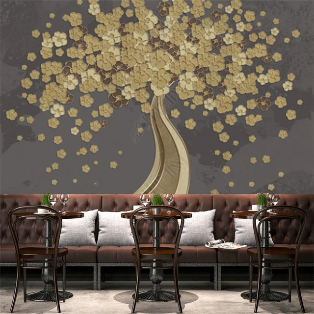 Tapeta ścieralna z motywem bogatego drzewa, idealna do luksusowego salonu. Złota linia tłoczona sofa - Wianko - 2