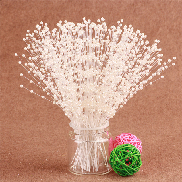 20 szt. białych wiązanek String Pearl Sticks - ręcznie zrobione bukiety ślubne z macierzystymi koralikami - Wianko - 2