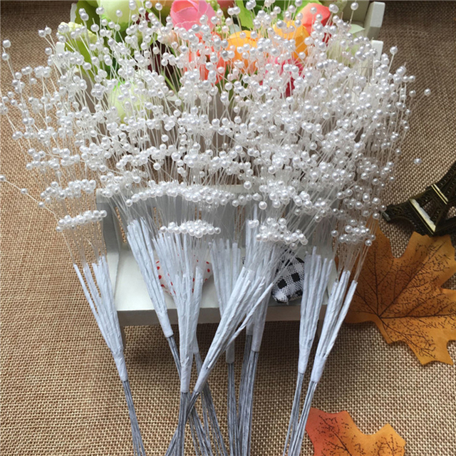 20 szt. białych wiązanek String Pearl Sticks - ręcznie zrobione bukiety ślubne z macierzystymi koralikami - Wianko - 10