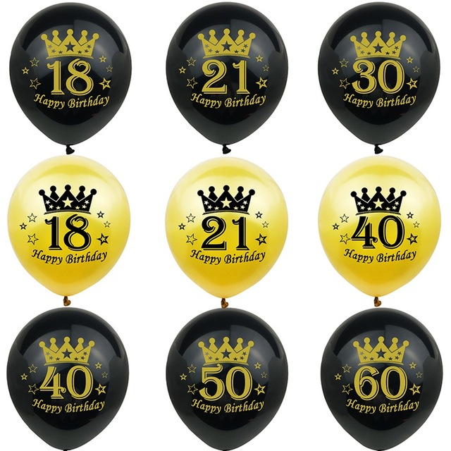 YORIWOO Balon z nadrukiem Happy Birthday 30th czarno-złoty 18-60 lat - Wianko - 4