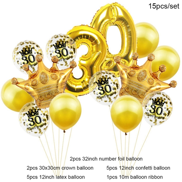 YORIWOO Balon z nadrukiem Happy Birthday 30th czarno-złoty 18-60 lat - Wianko - 20