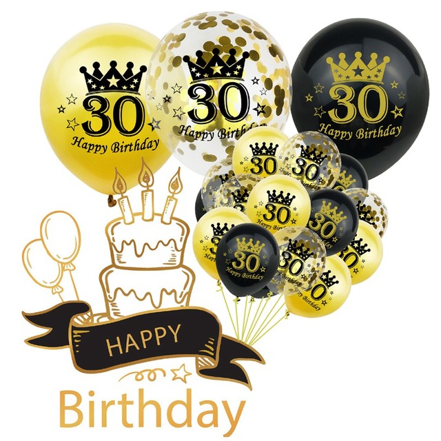 YORIWOO Balon z nadrukiem Happy Birthday 30th czarno-złoty 18-60 lat - Wianko - 2