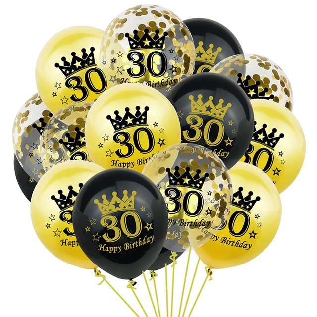 YORIWOO Balon z nadrukiem Happy Birthday 30th czarno-złoty 18-60 lat - Wianko - 8