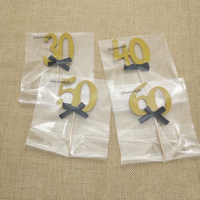 5 sztuk złotych dekoracji urodzinowych dla dorosłych - 30 40 50 60 lat - do ciastek i tortu - Wianko - 5
