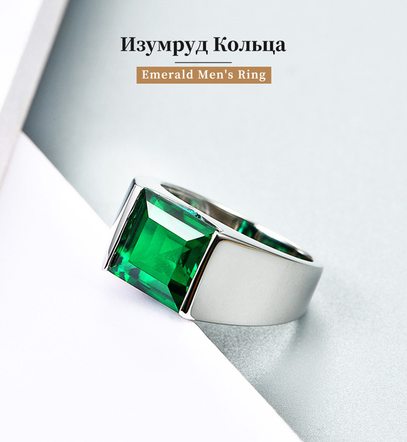 Męski pierścionek ze srebra 925 o wadze 4.8 karata przedstawiający szmaragd w kolorze zielonym, 10mm - Wianko - 14