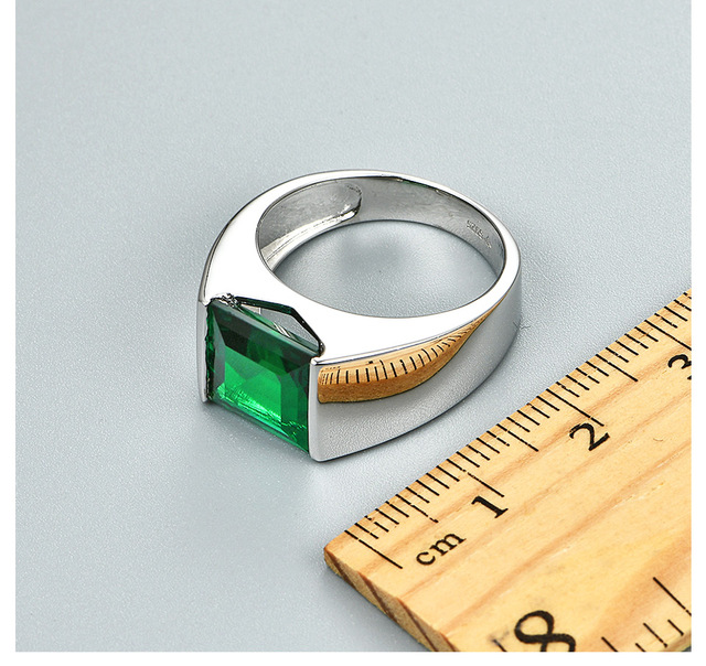 Męski pierścionek ze srebra 925 o wadze 4.8 karata przedstawiający szmaragd w kolorze zielonym, 10mm - Wianko - 17