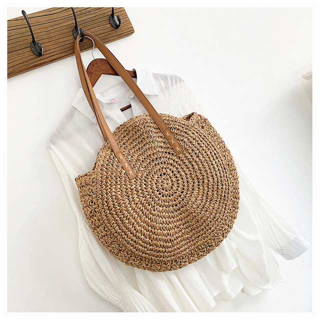 Letnia torba plażowa damska w stylu vintage - okrągła pleciona torba na ramię z uchwytem CrossBody - Wianko - 13