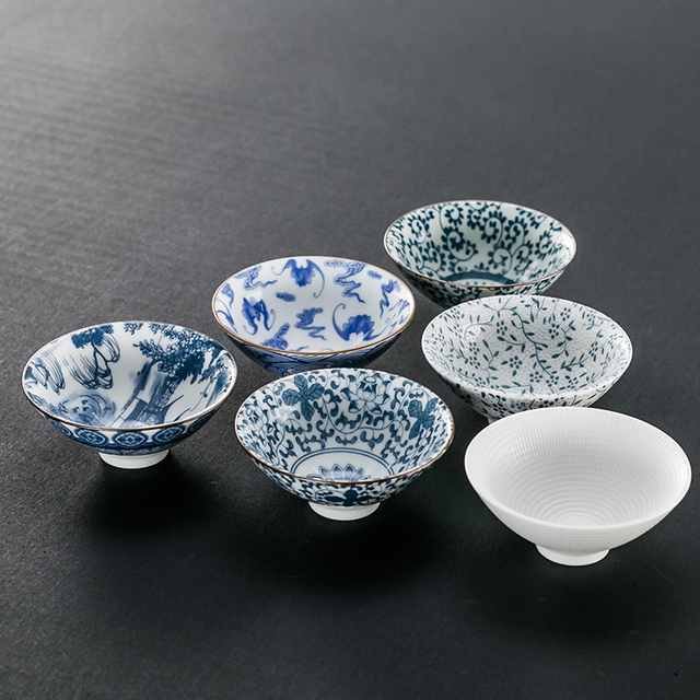 Zestaw 6 filiżanek do herbaty Jingdezhen, ręcznie malowanych, niebiesko-białych, z porcelany Boutique ceramicznej - Wianko - 3