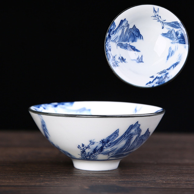 Zestaw 6 filiżanek do herbaty Jingdezhen, ręcznie malowanych, niebiesko-białych, z porcelany Boutique ceramicznej - Wianko - 10