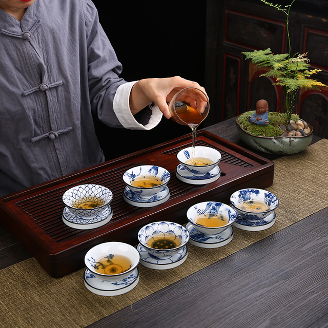 Zestaw 6 filiżanek do herbaty Jingdezhen, ręcznie malowanych, niebiesko-białych, z porcelany Boutique ceramicznej - Wianko - 5