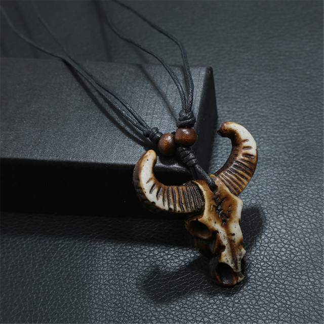 Naszyjnik męski z regulowanym łańcuszkiem, w stylu vintage, z rzeźbieniem znaków i wisiorkiem z żywicy - punkowa biżuteria - Wianko - 9