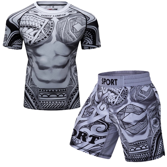 MMA Rashguard Kompresyjny Kompleksowy Garnitur Mężczyzn Kickboxing BJJ Muay Thai Koszulka i Spodenki - Wianko - 12