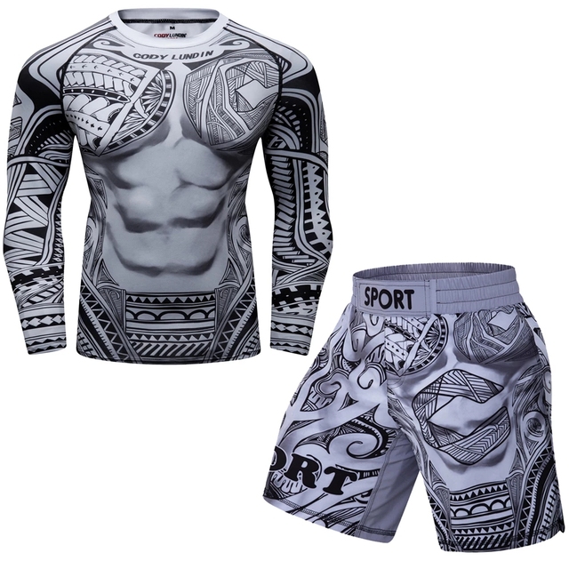 MMA Rashguard Kompresyjny Kompleksowy Garnitur Mężczyzn Kickboxing BJJ Muay Thai Koszulka i Spodenki - Wianko - 11