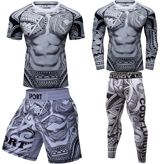 MMA Rashguard Kompresyjny Kompleksowy Garnitur Mężczyzn Kickboxing BJJ Muay Thai Koszulka i Spodenki - Wianko - 9