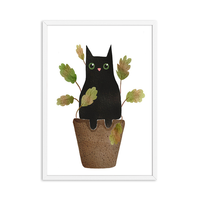 Malarstwo na płótnie Zabawny czarny kot i rośliny doniczkowe - plakat do dekoracji salonu - Wianko - 5