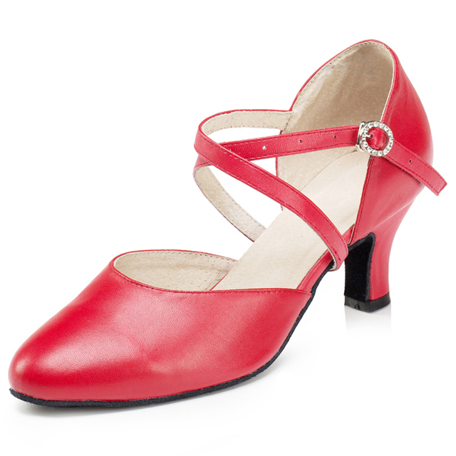 Damskie buty do tańca latynoskiego: Tango, Salsa, towarzyski, wysokie obcasy, skórzane, czerwone i czarne - Wianko - 16