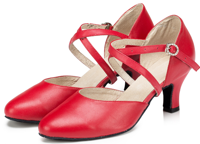 Damskie buty do tańca latynoskiego: Tango, Salsa, towarzyski, wysokie obcasy, skórzane, czerwone i czarne - Wianko - 17