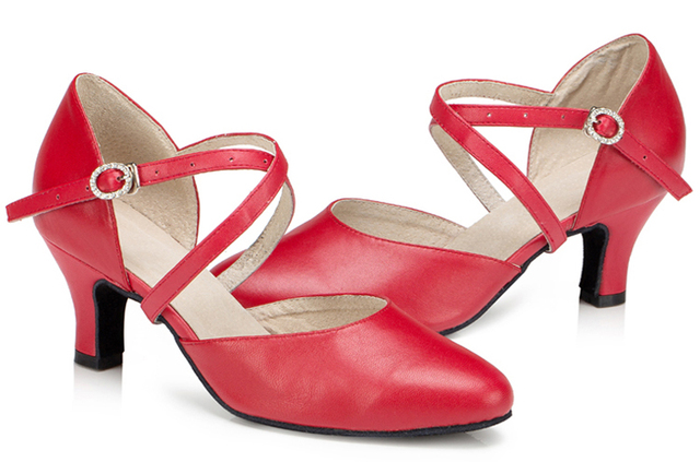Damskie buty do tańca latynoskiego: Tango, Salsa, towarzyski, wysokie obcasy, skórzane, czerwone i czarne - Wianko - 18