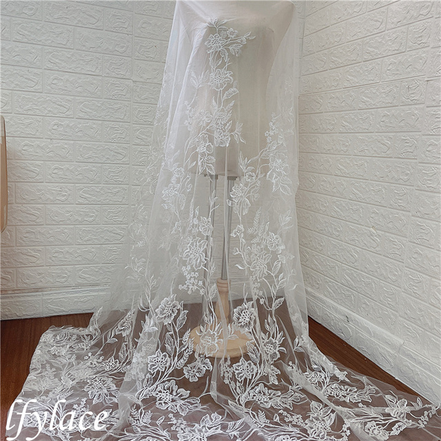 2021 Nowoczesna ślubna sukienka panny młodej z haftem francuskim i koronką tiulową Off white DIY - Wianko - 7