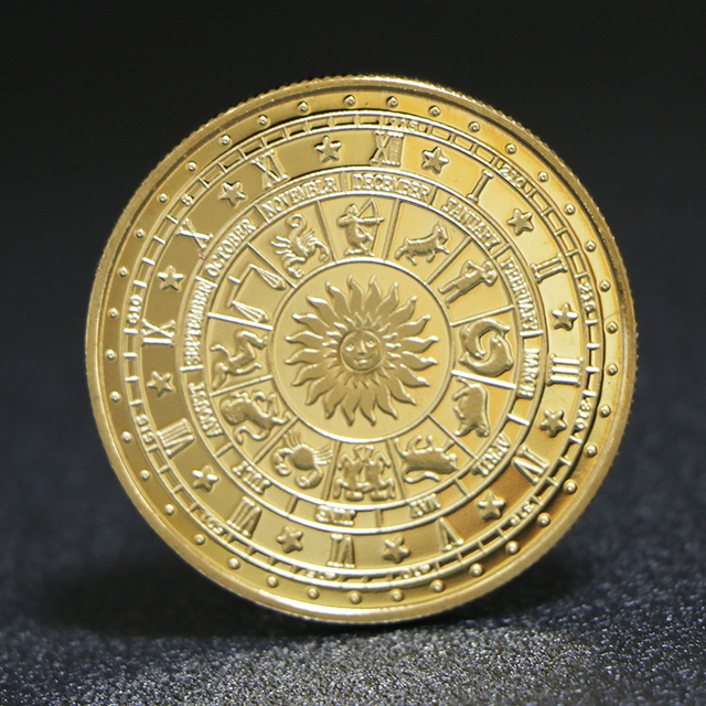 Monety zodiaku - 12 sztuk/partia, złote konstelacje, symbol szczęścia i pamiątki - Wianko - 2