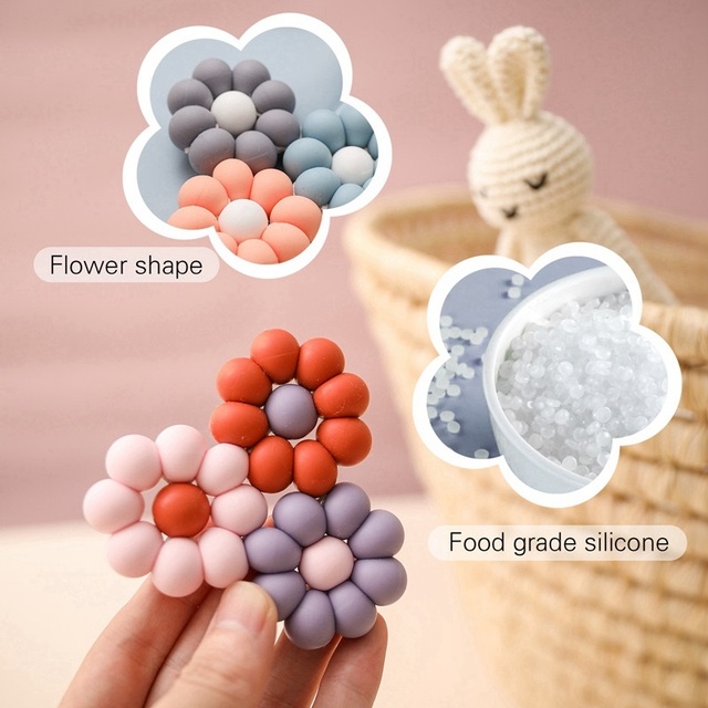 Gryzak dla dzieci - silikonowa bransoletka 1PC w kształcie kwiatu, bez bisfenolu A, z koralikami - Wianko - 4