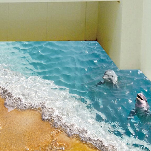 Naklejki ścienne 3D Ocean - głęboki niebieski morze, plaża, delfin, rozgwiazda, dekoracja do pokoju dziecięcego, wodoodporna, łazienka - Wianko - 12