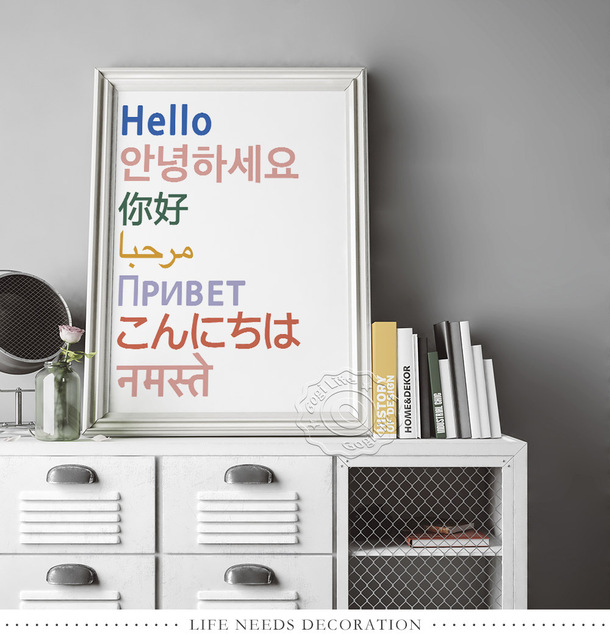 Plakat Słowa mówią cześć z różnych krajów - nowoczesny obraz kultury językowej na ścianę - Wianko - 4
