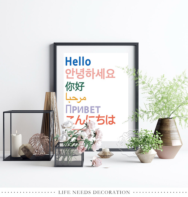 Plakat Słowa mówią cześć z różnych krajów - nowoczesny obraz kultury językowej na ścianę - Wianko - 3