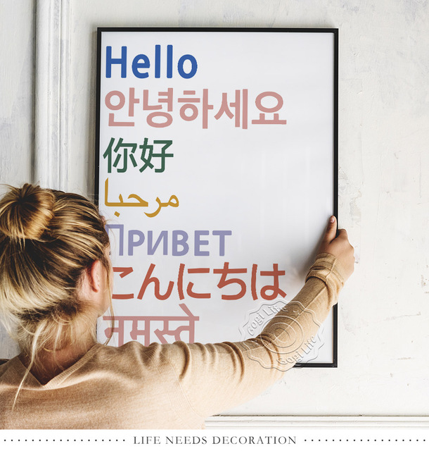 Plakat Słowa mówią cześć z różnych krajów - nowoczesny obraz kultury językowej na ścianę - Wianko - 7