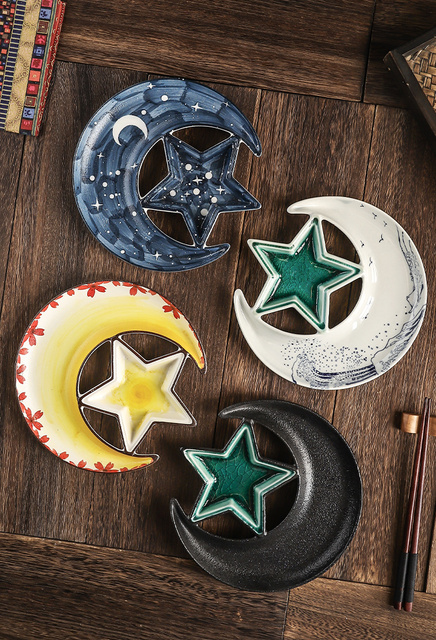 Naczynie deserowe Nordic japońskie, ceramiczne w kształcie gwiazdy i księżyca - Wianko - 1