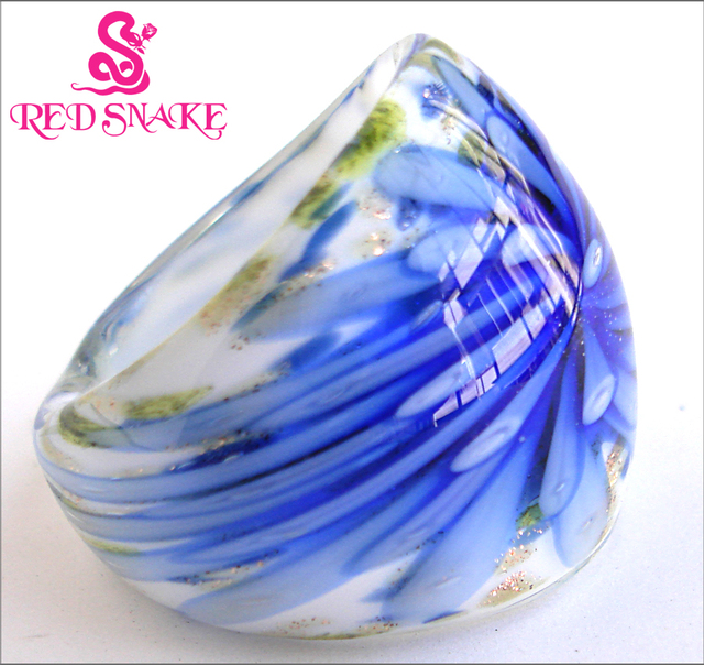 Pierścień mody węża czerwony z ciemnoniebieskim motywem kwiatowym, ręcznie wykonany ze szkła Murano - Wianko - 4