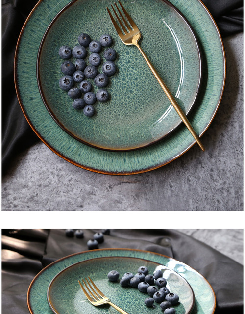 Zestaw stołowy ceramiczny Antowall Malachit Zielony - dysk Western, talerz, filiżanka, miska, talerz sałatkowy - Wianko - 3
