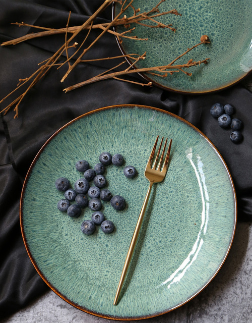 Zestaw stołowy ceramiczny Antowall Malachit Zielony - dysk Western, talerz, filiżanka, miska, talerz sałatkowy - Wianko - 1