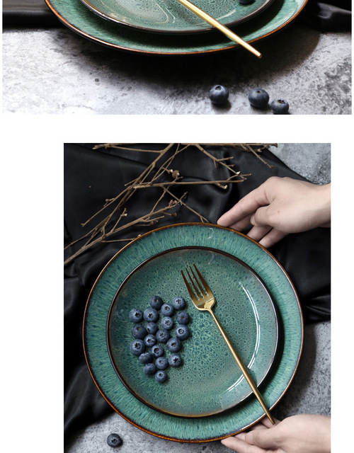 Zestaw stołowy ceramiczny Antowall Malachit Zielony - dysk Western, talerz, filiżanka, miska, talerz sałatkowy - Wianko - 4