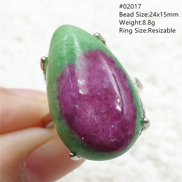 Regulowany pierścień ze srebra 925 z naturalnym rubinem Zoisite w kolorze czerwonym i zielonym - Wianko - 33
