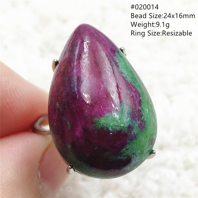 Regulowany pierścień ze srebra 925 z naturalnym rubinem Zoisite w kolorze czerwonym i zielonym - Wianko - 27