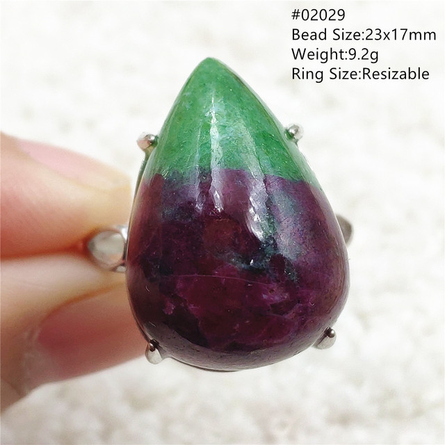 Regulowany pierścień ze srebra 925 z naturalnym rubinem Zoisite w kolorze czerwonym i zielonym - Wianko - 57
