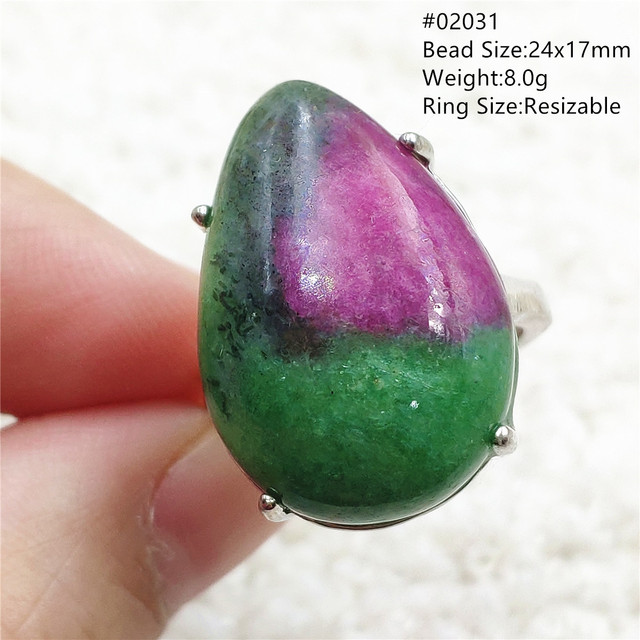 Regulowany pierścień ze srebra 925 z naturalnym rubinem Zoisite w kolorze czerwonym i zielonym - Wianko - 61