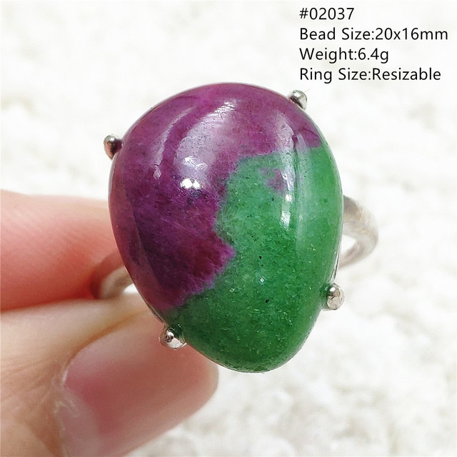 Regulowany pierścień ze srebra 925 z naturalnym rubinem Zoisite w kolorze czerwonym i zielonym - Wianko - 73