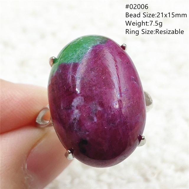 Regulowany pierścień ze srebra 925 z naturalnym rubinem Zoisite w kolorze czerwonym i zielonym - Wianko - 11