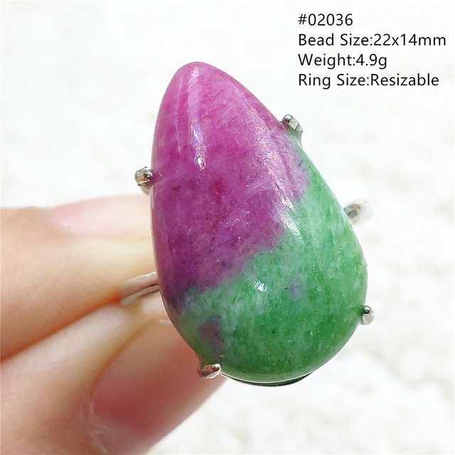 Regulowany pierścień ze srebra 925 z naturalnym rubinem Zoisite w kolorze czerwonym i zielonym - Wianko - 71