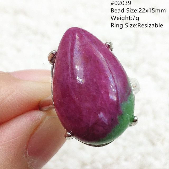 Regulowany pierścień ze srebra 925 z naturalnym rubinem Zoisite w kolorze czerwonym i zielonym - Wianko - 77