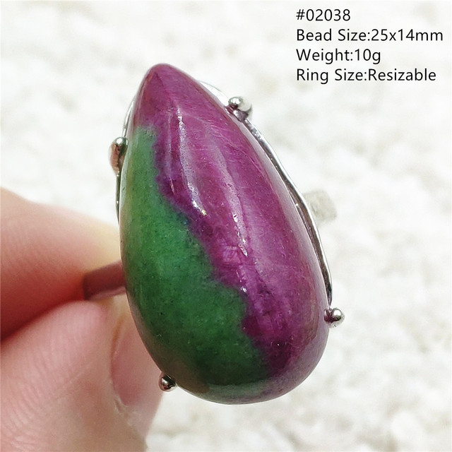 Regulowany pierścień ze srebra 925 z naturalnym rubinem Zoisite w kolorze czerwonym i zielonym - Wianko - 75