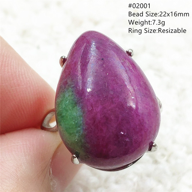 Regulowany pierścień ze srebra 925 z naturalnym rubinem Zoisite w kolorze czerwonym i zielonym - Wianko - 1
