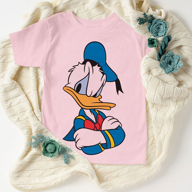 Koszulka Disney z kaczorem Donaldem dla dzieci w stylu casual, różowa, unisex - Wianko - 3