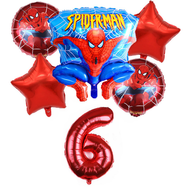 Pająk mężczyzna z kreskówki - zestaw 6 sztuk z balonów foliowych, dekoracje na imprezę urodzinową, balon 32 cal w kształcie cyfry + gwiazda - superbohater zabawki dla dzieci - Wianko - 7