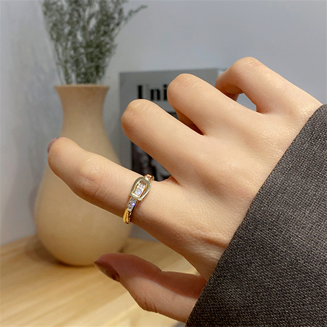 Pierścień HUANZHI 2021 z metalowymi klamrami w kolorze złotym, srebrnym oraz szlifowanym sercem i kamieniami Rhinestone dla kobiet - Wianko - 9